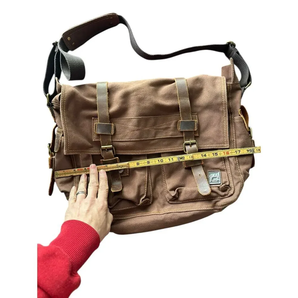 Vintage Berchirly Men's Brown Military Canvas Shoulder Straps Messenger Bag